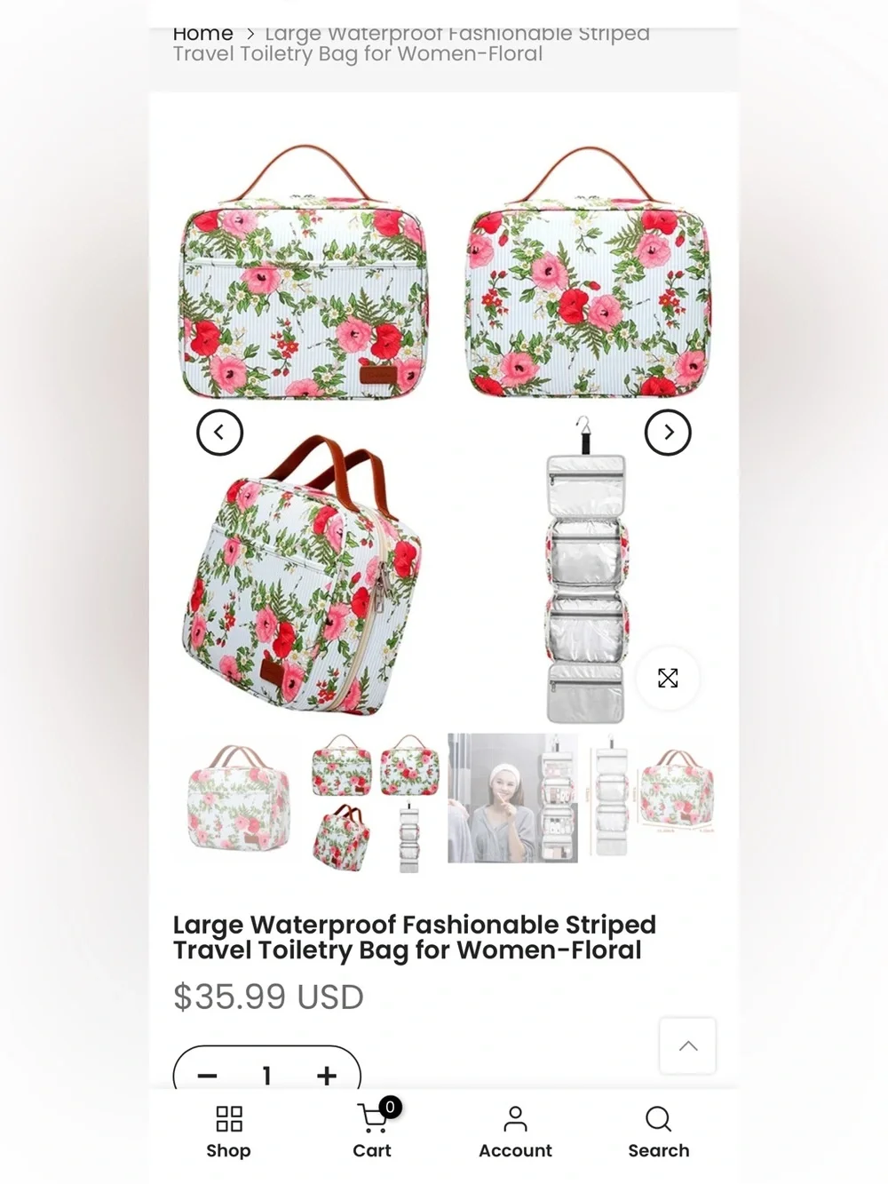 Floral Print Hanging Travel Toiletry Bag/ Cosmetic Travel Toiletry Organizer